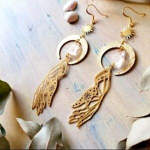 Celestial Gold Dangle Hand Earrings